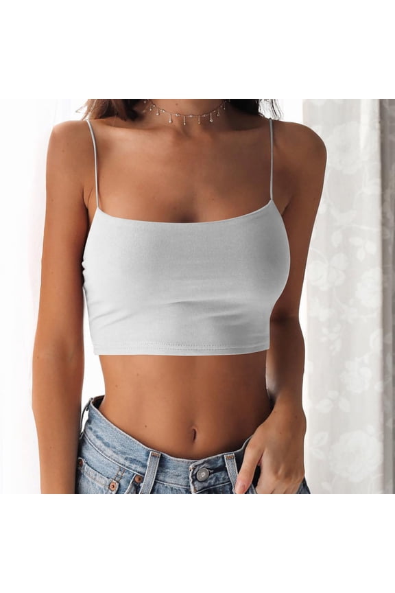 Women's Solid Color U-Neck Tank Top, Sleeveless Slim Fit Crop Camisole with Thin Spaghetti Straps, Fitted Layering Piece for Summer or Underwear White XL