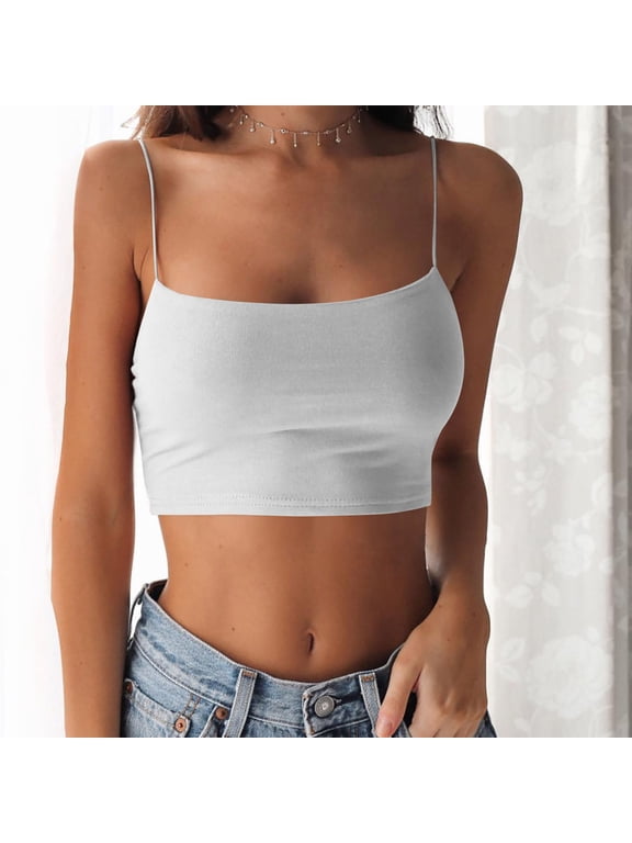 Women's Solid Color U-Neck Tank Top, Sleeveless Slim Fit Crop Camisole with Thin Spaghetti Straps, Fitted Layering Piece for Summer or Underwear White XXL