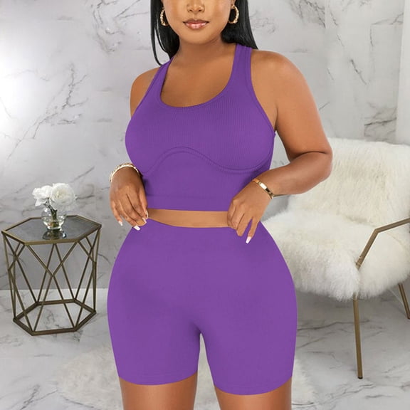 Women's Solid Color U-Neck Tank Top and Shorts Casual Summer Lounge Set - Soft Polyester Two-Piece Outfit for Daily Wear