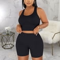 thumbnail image 1 of Women's Solid Color U-Neck Tank Top and Shorts Casual Summer Lounge Set - Soft Polyester Two-Piece Outfit for Daily Wear, 1 of 9