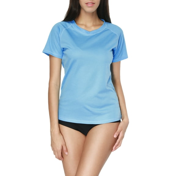 Women's Solid Color UPF 50 Rash Guard Raglan Short Sleeve Swimwear Shirt Quick Dry Tops