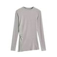 thumbnail image 1 of Women's Solid Color Undershirt Shirts Crew Neck Long Sleeve Side Ruched Split Pullover Tops, 1 of 7