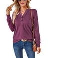 thumbnail image 1 of Women's Solid Color V-Neck Button Down Long Sleeve T-Shirt - Classic Casual Stretch Basic Top, 1 of 9