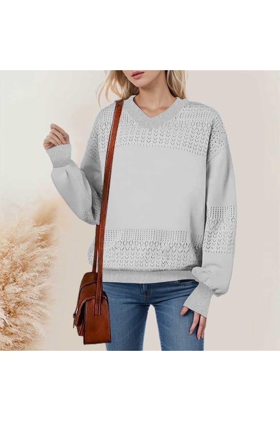 Women's Solid Color V Neck Cutout Knit Rib Sweater Work Sweaters for Women Mens Lightweight Sweater Colla Sweatshirts for Men Three Broomsticks Sweatshirt Womens Sweater The Light Is Coming Sweatshirt