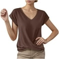thumbnail image 1 of ZQUUVOU Women's Solid Color V-Neck Five-Point Sleeve Casual Shirt Top B-Coffee, 1 of 4