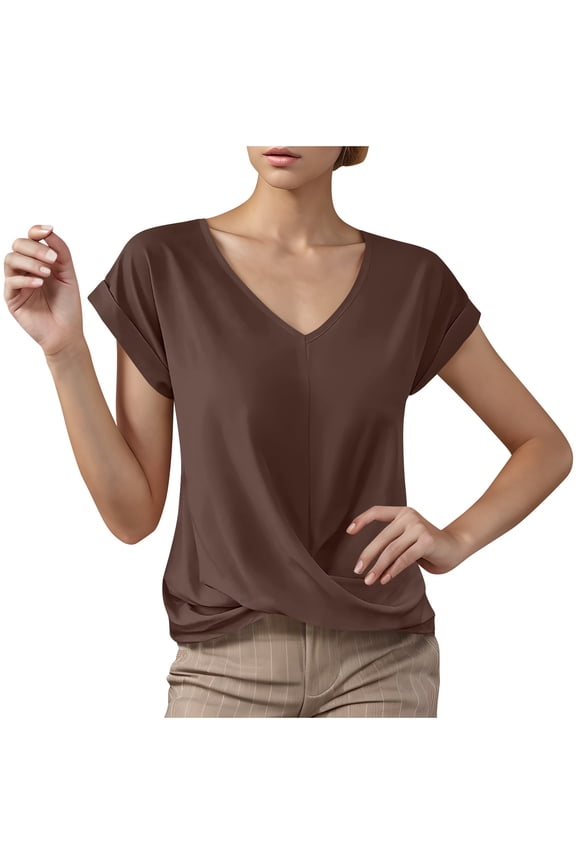 Women's Solid Color V-Neck Five-Point Sleeve Casual Shirt Top, Lightweight and Breathable Blouse for Spring and Summer, Versatile Everyday Wear, Comfortable and Stylish for Work or Casual Outings
