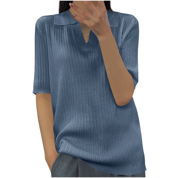 Women's Solid Color V-Neck Five-Point Sleeve Casual Shirt Top, Stylish and Comfortable Blouse for Spring and Summer, Versatile and Breathable Everyday Wear, Perfect for Work or Casual Outings