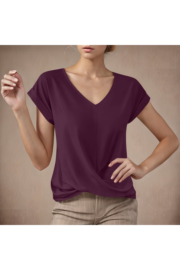 Women's Solid Color V-Neck Five-Point Sleeve Casual Shirt Top for Women Stylish Casual V-Neck Shirt Comfortable Short Sleeve Blouse Top