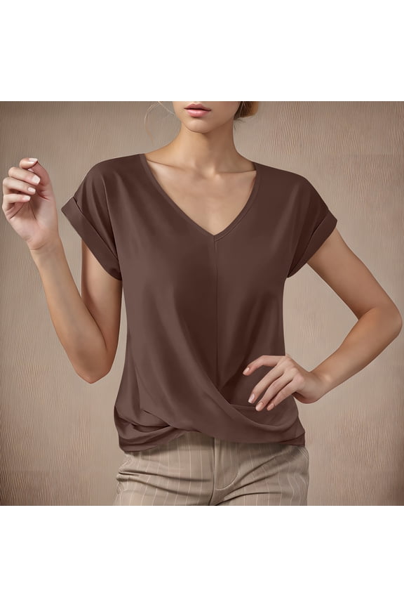 Women's Solid Color V-Neck Five-Point Sleeve Casual Shirt Top for Women Stylish Casual V-Neck Shirt Comfortable Short Sleeve Blouse Top