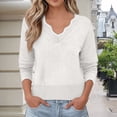 thumbnail image 1 of Women's Solid Color V-Neck Knit Sweater, Lightweight Long Sleeve Pullover Top, Cozy Casual Fall Outfit 2025, Simple and Elegant Loose Fit Tops for Daily Wear White XL, 1 of 5
