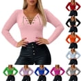 thumbnail image 1 of Women's Solid Color V Neck Long Sleeve Base Layer Top Shirts Blouses Crewneck Casual Daily Wear Work Office Vacation Fashion Essential Gift for Ladies | CSEONE,Pink L, 1 of 9