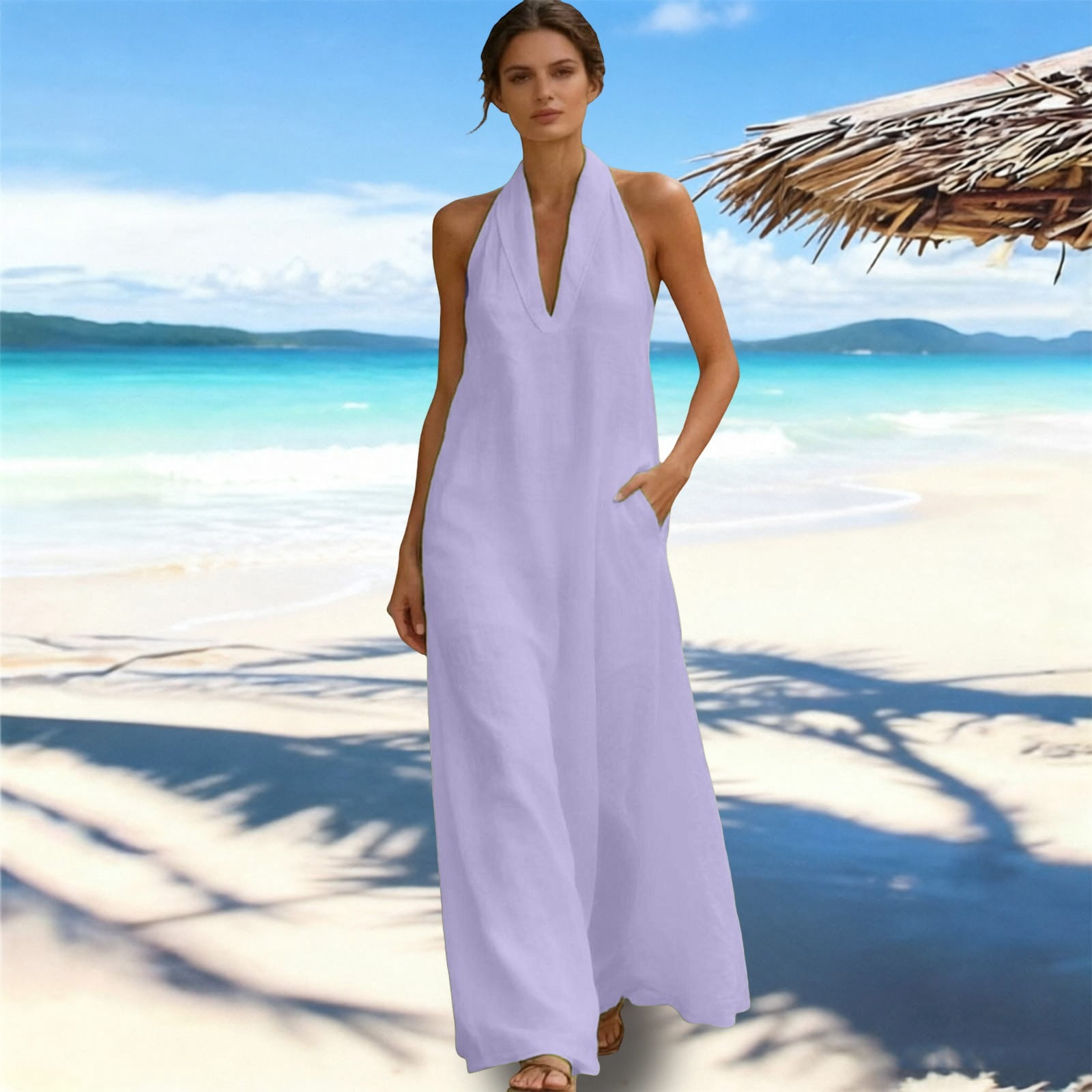 halter neck maxi dress beach Elegant Beach Halter Neck Flowy Maxi Dress