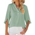 thumbnail image 1 of Women's Solid Color V-Neck Mid-Sleeve Chiffon Top Ladies Chiffon Shirt, 1 of 3