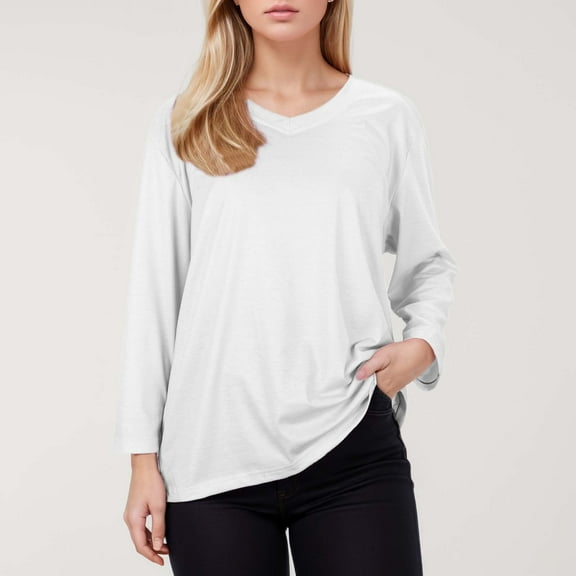 Women's Solid Color V Neck Pullover 3/4 Sleeve Casual Base Top Tops Shirts for Women Women Tee Shirts plus Size Lady Tops 4x Short Sleeve 3x Women Shirts Women's Summer Shirts Summer Tops for Women