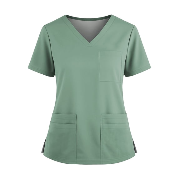 Women's Solid Color V-Neck Short Sleeve Scrub Top with 3 Pockets and Side Slits, Soft Stretch Professional Medical Uniform Shirt for Nurses and Caregivers Mint Green L