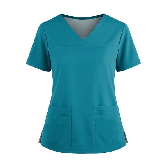 Women's Solid Color V-Neck Short Sleeve Scrub Top with Side Slits and 2 Front Pockets, Soft Stretch Lightweight Medical Uniform Shirt for Nurses Workwear Turquoise XXXXL