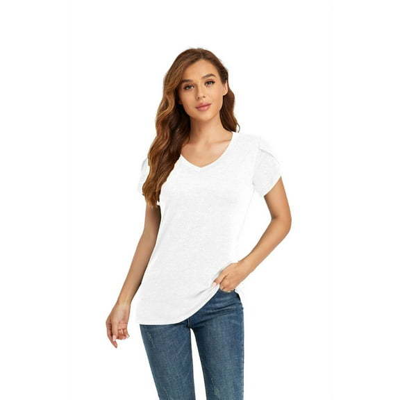 Women's Solid Color V-Neck Short-Sleeved T-Shirt Loose Casual Top