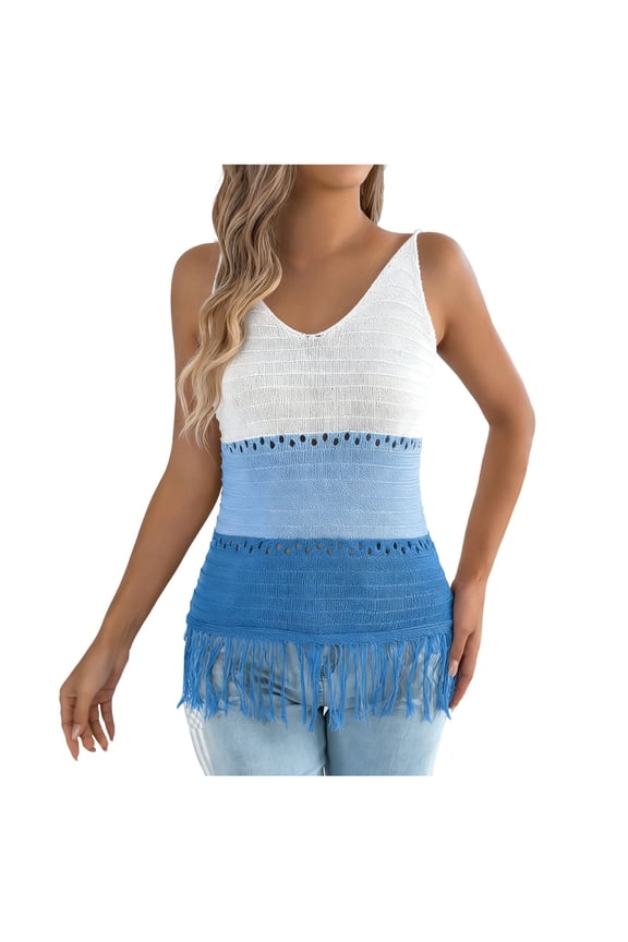 Women's Solid Color V Neck Sleeveless Fringe Hem Camisole Top Casual Summer Blouse Boho Chic Detail Going Out Tank Relaxed Fit Asymmetrical Bohemian Style