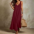 thumbnail image 1 of Women's Solid Color V-Neck Sleeveless Knit Sweater Dress, Lightweight Casual Midi, 1 of 9