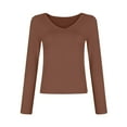 thumbnail image 1 of Women's Solid Color V Neck T Shirt Hot Girl Slim Long Sleeve Shirt Top Blouse, 1 of 2
