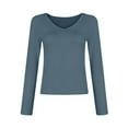 thumbnail image 1 of Women's Solid Color V Neck T Shirt Hot Girl Slim Long Sleeve Shirt Top Blouse, 1 of 2