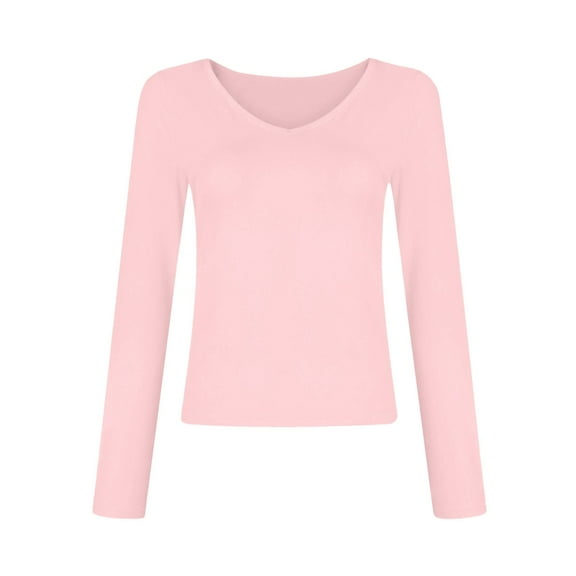 Women's Solid Color V Neck T Shirt Hot Girl Slim Long Sleeve Shirt Top Blouse