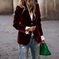 thumbnail image 1 of Women's Solid Color Velvet Blazer, Single Button Suit Jacket, Classic Notch Lapel Work Blazer, Soft Fall Winter Coat, Business Casual Jacket Wine XL, 1 of 8