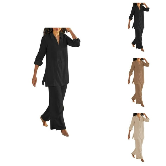 Women's Solid Color Vintage Pants Suit Casual Long Sleeved Loose Suit Women Casual Pants