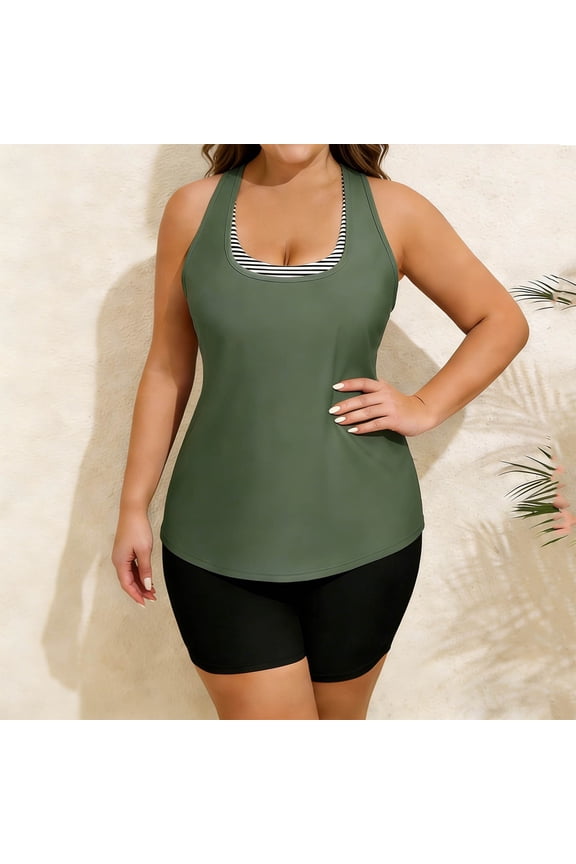 Women's Solid Color Vintage Print Bikini Set High Waisted Ruched Swimsuit Two Piece Beachwear