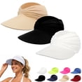 thumbnail image 1 of Women's Solid Color Visor Sun Hat 3 Pack (Same Color), Wide Brim Lightweight Foldable Ponytail Cap for Summer Beach Travel, Breathable and Packable Silver, 1 of 9