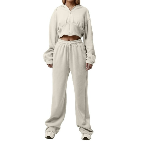 Women's Solid Color Waist Hooded Cardigan And Tied Pants Set
