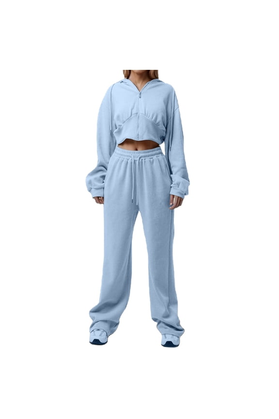 Women's Solid Color Waist Hooded Cardigan And Tied Pants Set