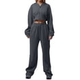 thumbnail image 1 of Women's Solid Color Waist Hooded Cardigan And Tied Pants Set, 1 of 2