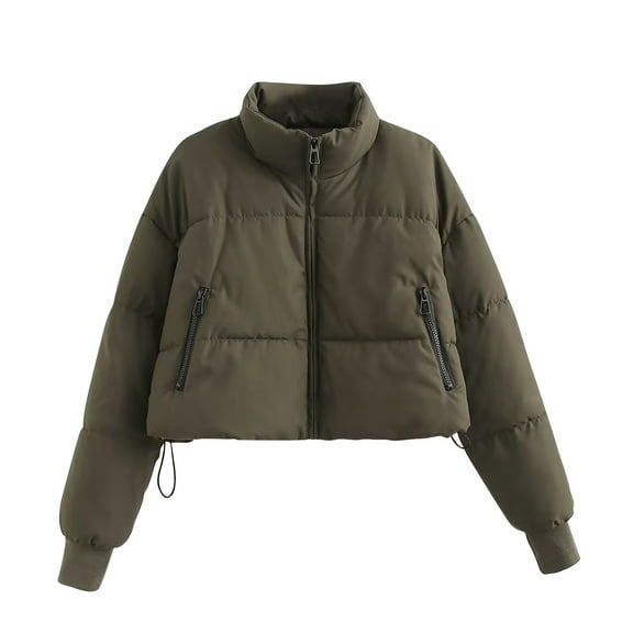 Women's Solid Color Warm Bread Jacket Standing Collar Short Cotton Jacket Long Sleeved Cotton Jacket