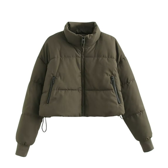 Women's Solid Color Warm Bread Jacket Standing Collar Short Cotton Jacket Long Sleeved Cotton Jacket