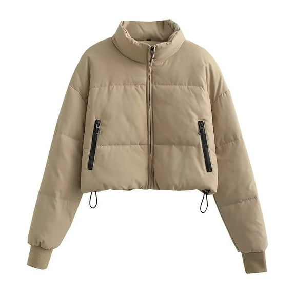 Women's Solid Color Warm Bread Jacket Standing Collar Short Cotton Jacket Long Sleeved Cotton Jacket