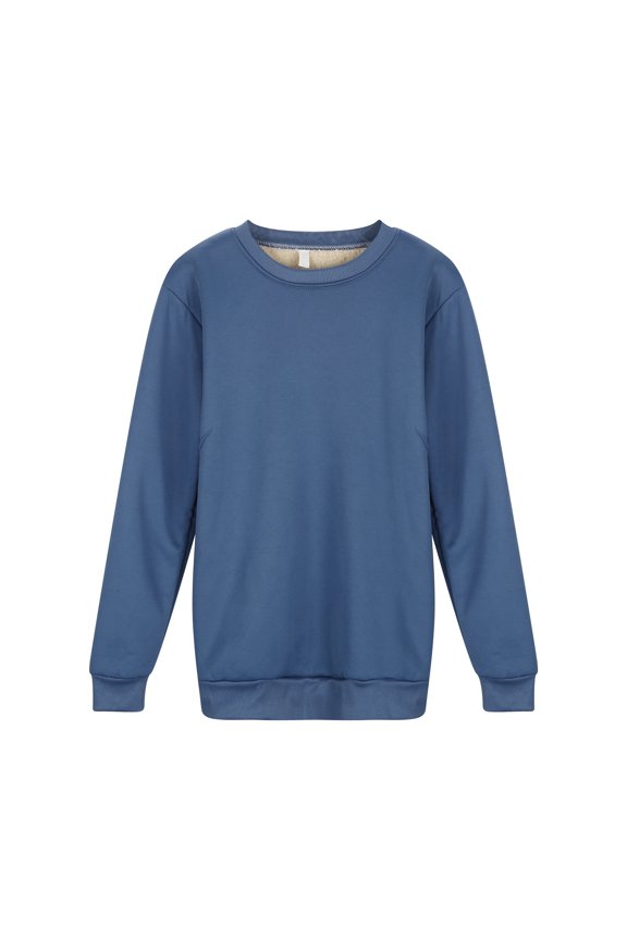 Women's Solid Color Warm Lamb Wool Sweatshirt Autumn Winter Round Neck Long Sleeve Threaded Pullover Casual Comfortable Soft