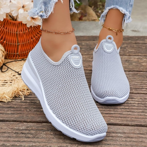 Women's Solid Color Wedge Heel On Loafers Soft Sole Cushioned Lightweight Breathable Non Comfortable Casual Walking Shoes For Daily Wear Grey 41