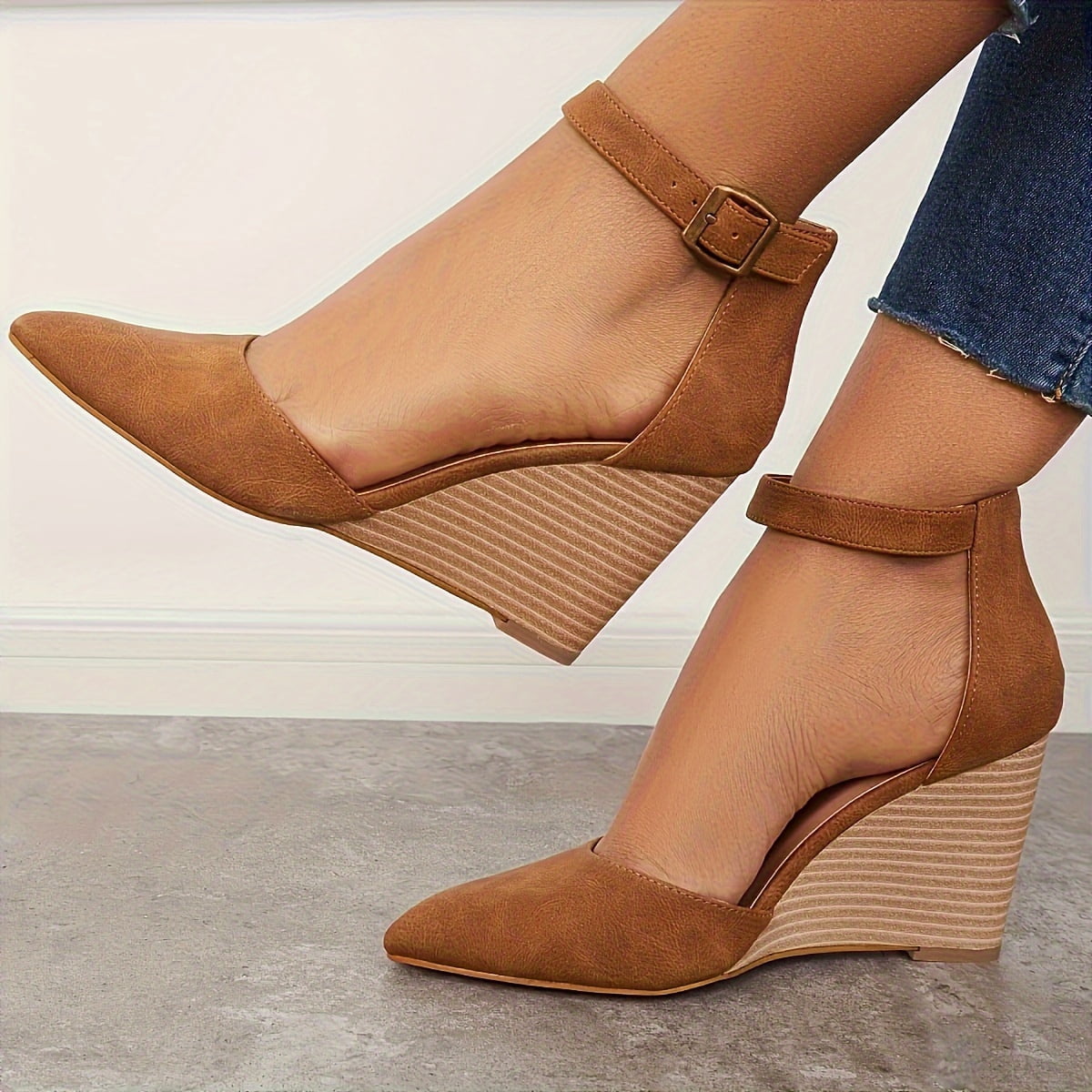 Women's Solid Color Wedge Heels, Ankle Strap Pointed Toe D'Orsay Sandals,  Casual Stacked Heels Comfortable Summer Shoes - Walmart.com