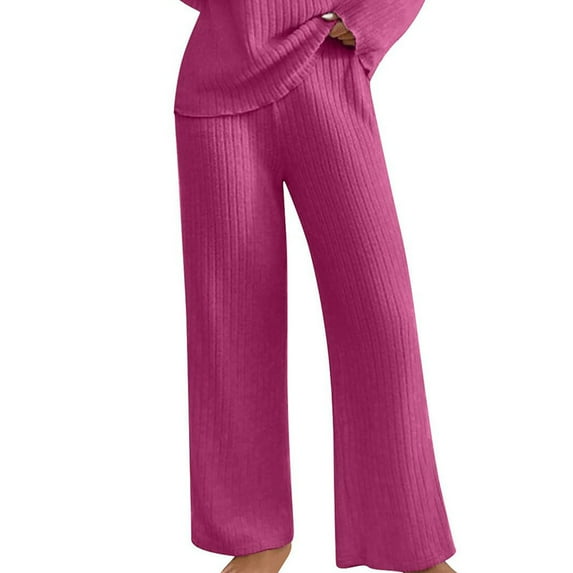 Women's Solid Color Wide Leg Casual Pants with Elastic Waist, Warm Wool Blend 4-Way Stretch Thermal Lounge Pants for Autumn Winter, Comfortable for Yoga, Dog Walking and Home Activities Hot Pink XXL