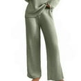 thumbnail image 1 of Women's Solid Color Wide Leg Casual Pants with Elastic Waist, Warm Wool Blend 4-Way Stretch Thermal Lounge Pants for Autumn Winter, Comfortable for Yoga, Dog Walking and Home Activities Green M, 1 of 5