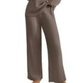 thumbnail image 1 of Women's Solid Color Wide Leg Casual Pants with Elastic Waist, Warm Wool Blend 4-Way Stretch Thermal Lounge Pants for Autumn Winter, Comfortable for Yoga, Dog Walking and Home Activities Khaki XXL, 1 of 7