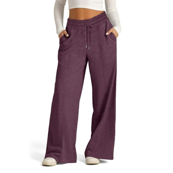 Women’s Solid Color Wide Leg Joggers High Waist Sweatpants with Drawstring and Loose Fit, Comfortable Lounge Pants Purple