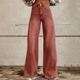 thumbnail image 1 of Women's Solid Color Wide Leg Pants, High Waist 90s Style Jeggings with Back Pockets, Casual Streetwear Denim Look Pull-On Pants for 2025 Summer Fashion Watermelon Red, 1 of 5