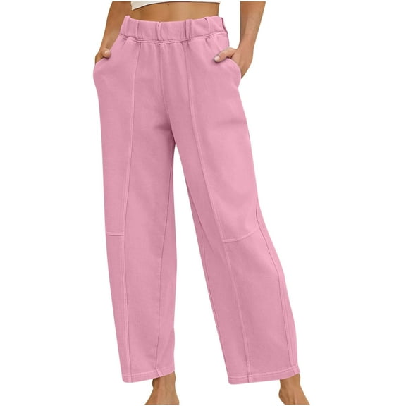 Women's Solid Color Wide Leg Pants with Elastic Waistband, Casual Long Pants with Belt Loops And Pockets.