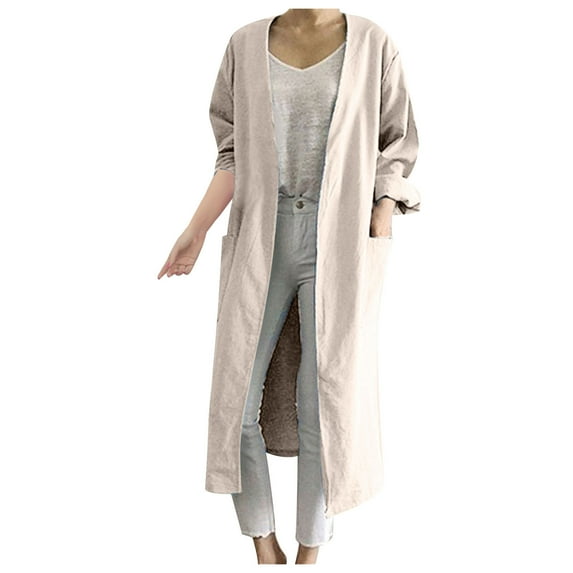 Women's Solid Color Windbreaker Straight Shoulder Drop Long Sleeve Wide Pocket Women's Windproof Cardigan Jacket Fashion