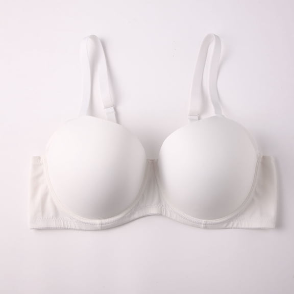 Women's Solid Color Wireless Bra - Backless Push-Up V-Neck, Back Closure Breathable Seamless Everyday Wear White