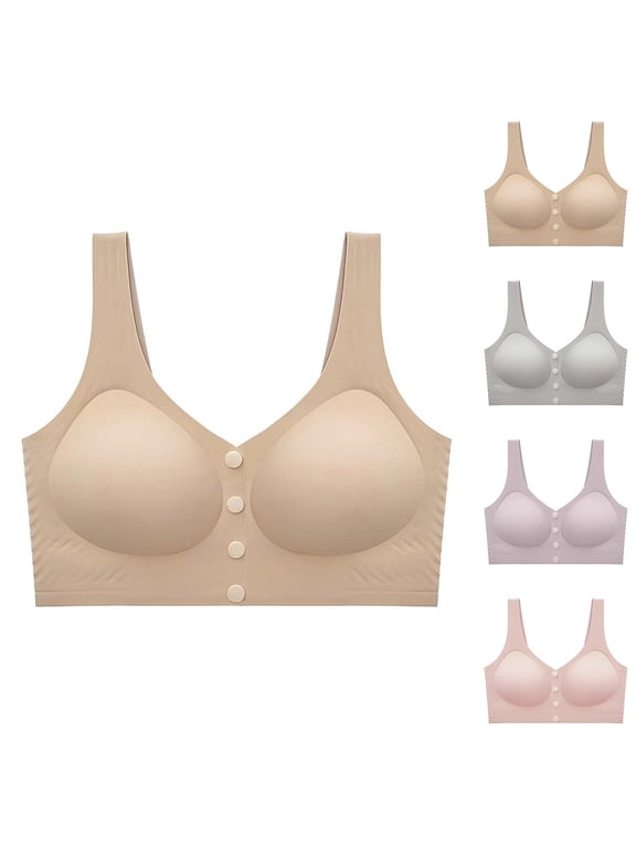 Women's Solid Color Wireless Bras for Women, Front Fastening Bra, Flexible Fit Gathered Support Underwear for Weekend Shopping | TruHer,Beige 2XL