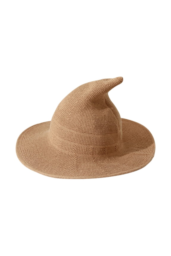 Women's Solid Color Witch Style Sun Hat, Crochet Wide Brim Straw Hat for Summer Music Festivals, Beach Vacations, and Bohemian Fashion, Foldable Design for Easy Packing and Travel Brown