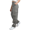 thumbnail image 1 of Women's Cargo Pants Solid Color With Elastic Waist Casual Clothes Pockets Full Length Pants, 1 of 8